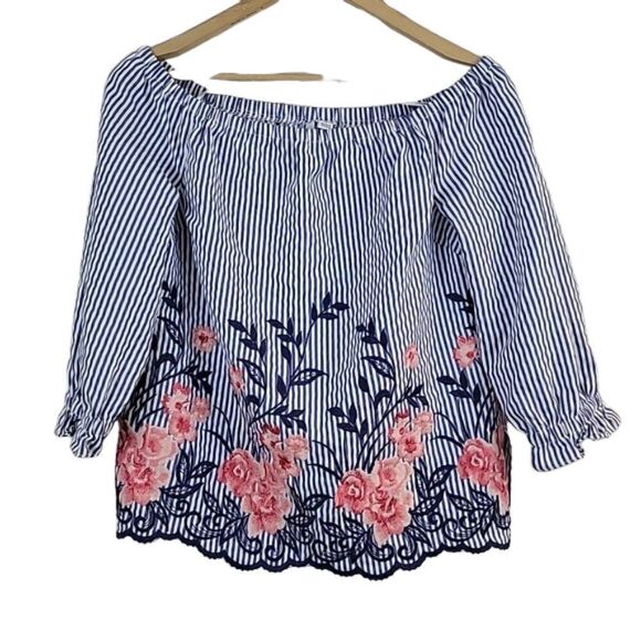 ELLE, Off Shoulder Embroidered Stripe Top_Size Small - Picture 1 of 9